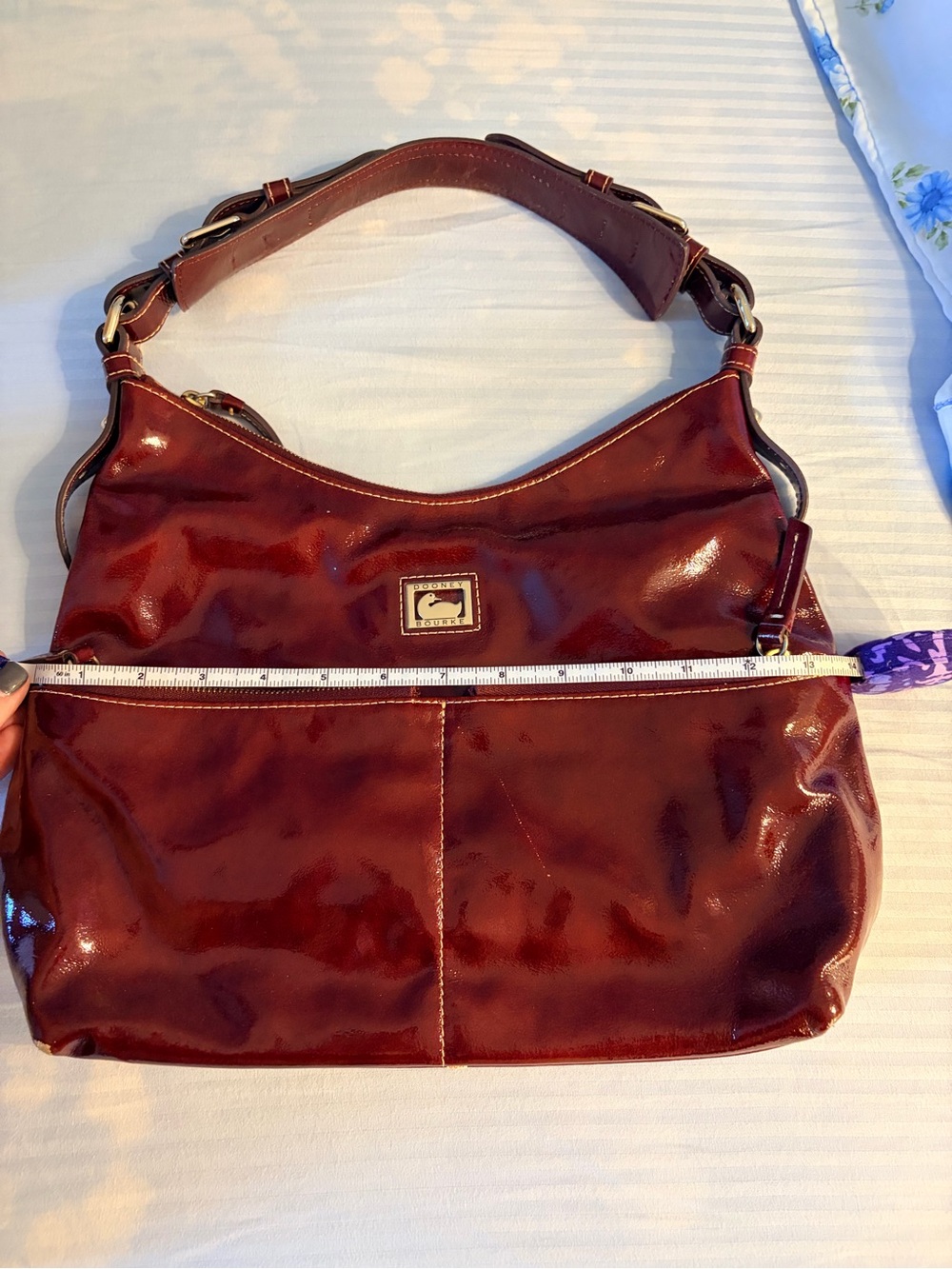 Dooney & Bourke Glossy Burgundy Patent Leather Shoulder Bag - Picture 12 of 16